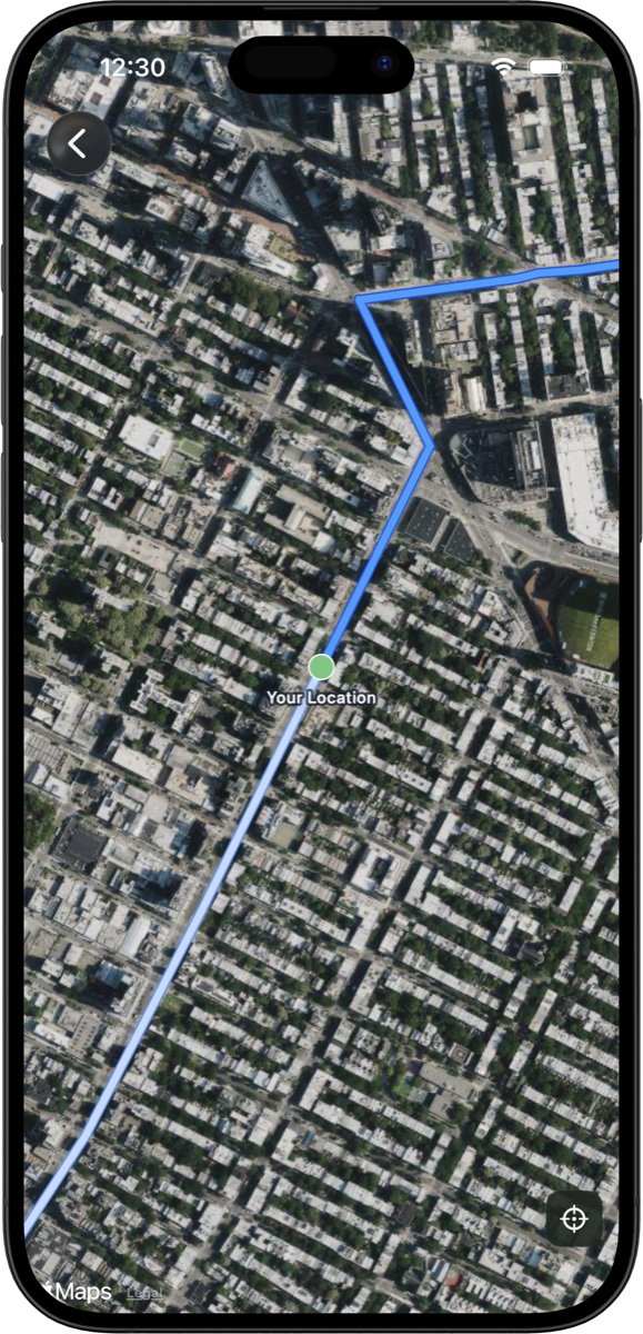 Route progress shown on the map in Trekka.